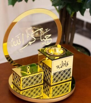 مبخرة فاطمة – طقم مبخرة أكريليك ذهبي مع عود موروكي 2 مبخرة فاطمة الأكريليك الذهبية