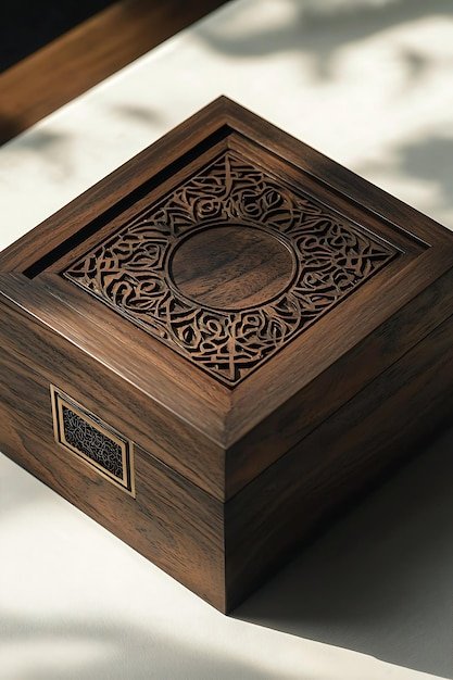 there is wooden box with decorative design it 899870 63208