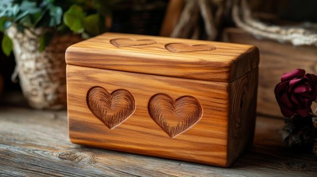 wooden box with carved hearts 114835 52666